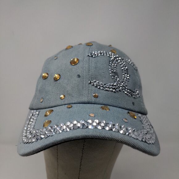 Capri Corn Women's Slideback Hat Blue Adjustable Rhinestones Shiny Accents - Picture 2 of 11